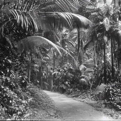 Prompt: a rizom lost film footage of a ( ( ( ( ( ( ( ( 3 d shape ) ) ) ) ) ) ) ) in the middle of the tropical jungle / tropicalism / tropicalism / tropicalism / film still / cinematic / enhanced / 1 9 2 0 s / black and white / grain