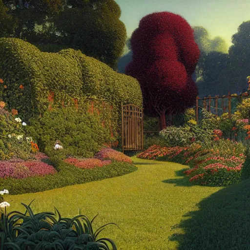 Prompt: highly detailed vegetable garden, lots of leaves, fence line, detailed. rule of thirds. intricate. sharp focus. wide angle. unreal engine 8 k. painting by maxfield parrish. wlop. greg rutkowski.