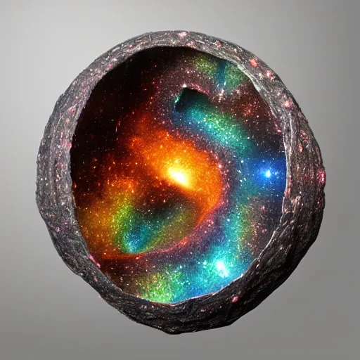 Prompt: the cosmos collapses into a black hole in a dazzling prismatic display of light and death, cgi clay sculpture, made of clay, highly detailed clay sculpture