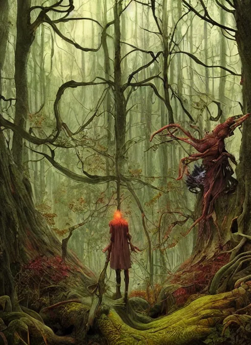 Image similar to a hyper realistic witch shrine in the woods gorgeous lighting, lush forest foliage painting by chiara bautista and beksinski and norman rockwell and greg rutkowski weta studio, and lucasfilm