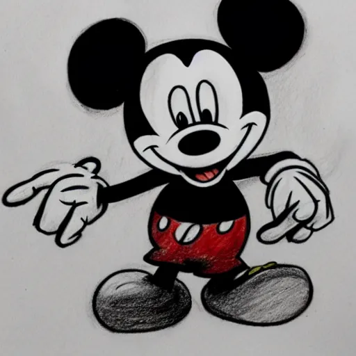 Prompt: A sketchy drawing of Mickey Mouse in the style of Tim Burton