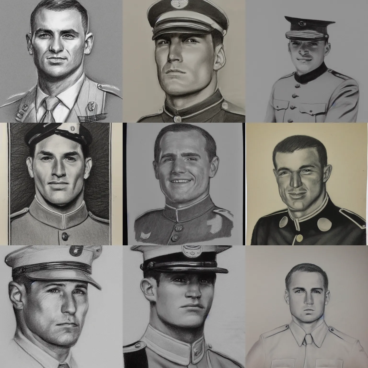 Prompt: a pencil sketch portrait of joseph manzella, united states marine corps