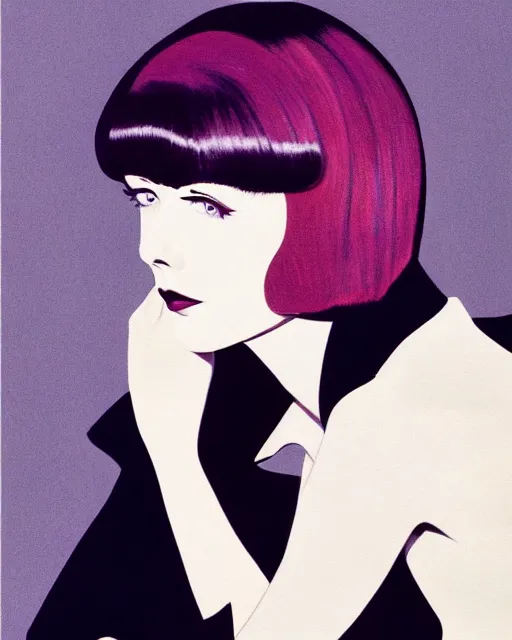 Prompt: colleen moore 8 8 years old, bob haircut, portrait painted by patrick nagel and stanley artgerm, dramatic lighting