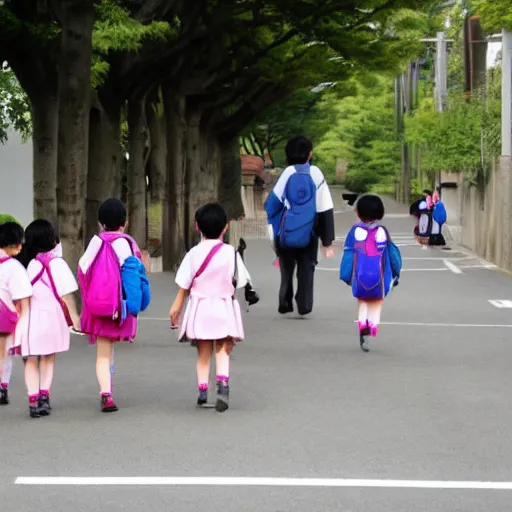 Image similar to Japanese school children walking to school