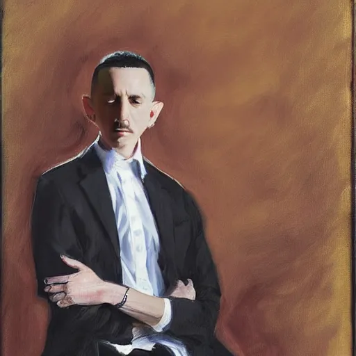 Prompt: portrait of chester bennington singing, in the style of john singer sargent