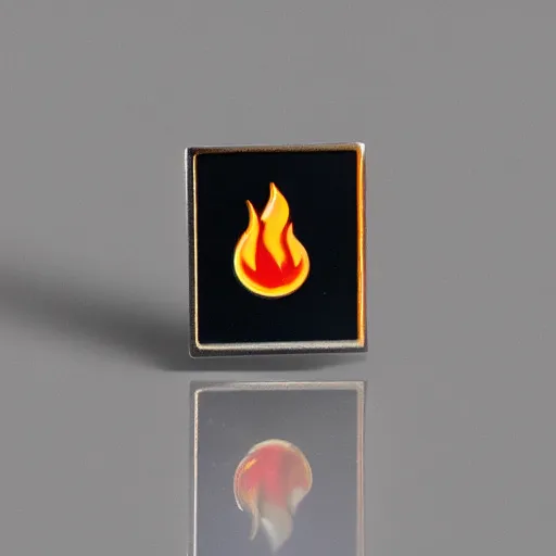 Prompt: a photo of a retro 1 9 7 0 s minimalistic clean fire flames warning enamel pin, studio lighting, behance