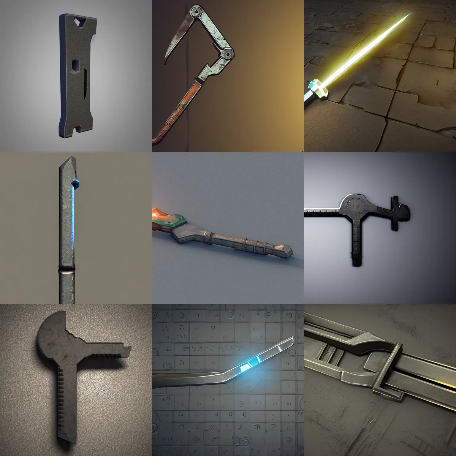 Prompt: a wrench, game inventory item, outer glow, solid background, vray 4k, trending on artstation