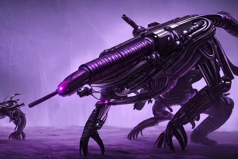 Prompt: alien military three legged tripedal tripod, metal laser tentacles, purple, futuristic, apocalyptic, by jon aaron kambeitz, katsuhiro otomo, heng z, concept art, insanely detailed, raytracing, octane, unreal engine, trending on artstation