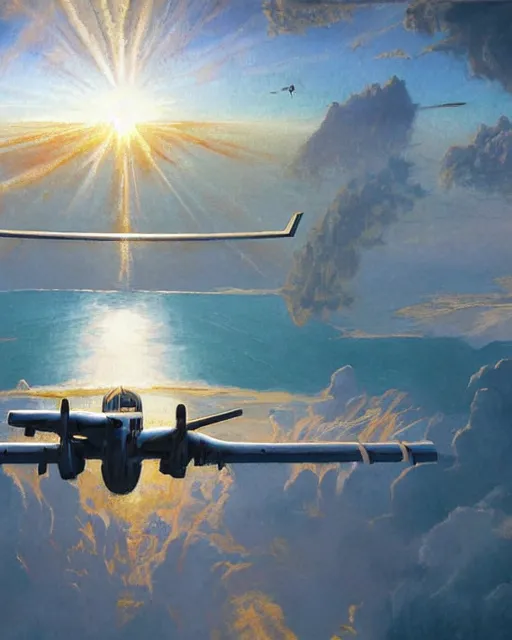 Image similar to a highly detailed epic cinematic concept art CG render digital painting artwork: Horizon Air Q400 Airplane flying over the lake into sunset, golden hour. By Greg Rutkowski, in the style of Francis Bacon and Syd Mead and Norman Rockwell and Beksinski, open ceiling, highly detailed, painted by Francis Bacon and Edward Hopper, painted by James Gilleard, surrealism, airbrush, Ilya Kuvshinov, WLOP, Stanley Artgerm, very coherent, triadic color scheme, art by Takato Yamamoto and James Jean