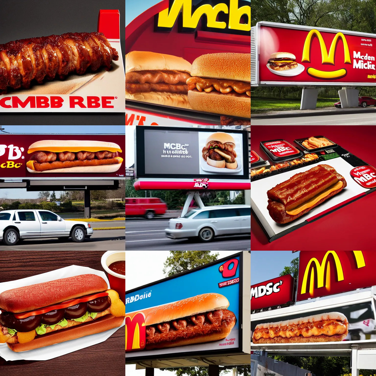 Prompt: the mcrib is back and sexier than ever, mcdonalds billboard hd food photography