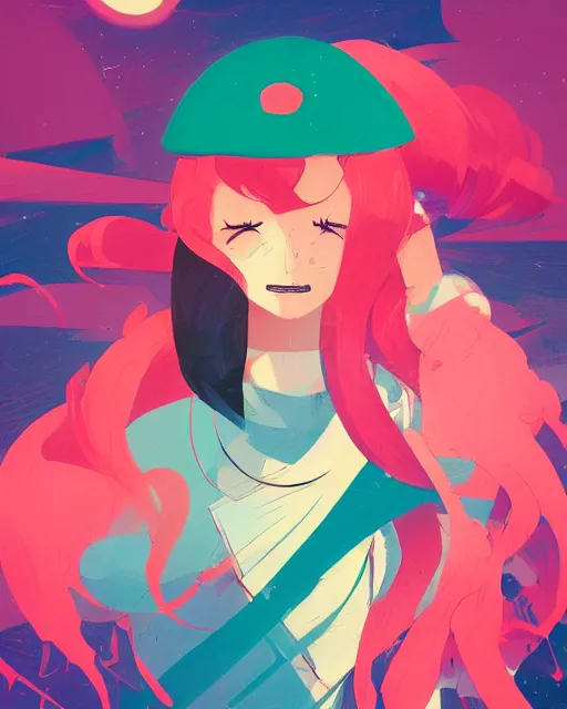 Image similar to girl with beret, colored manga panel, drawn by Anton Fadeev