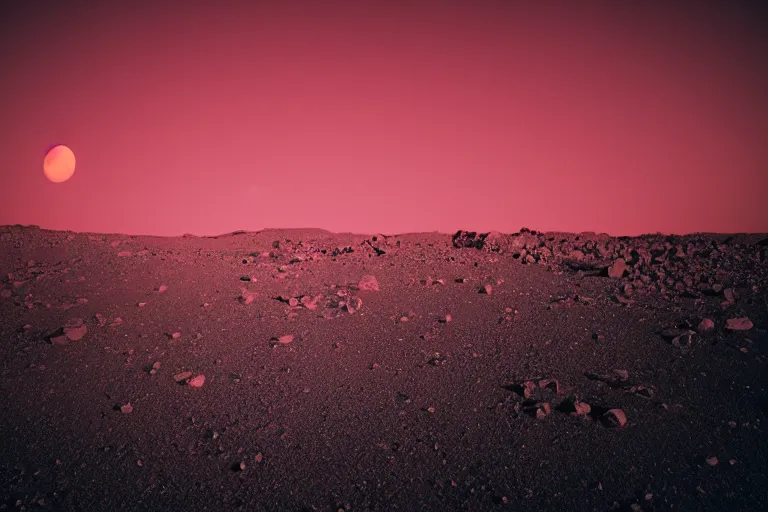 Prompt: Post-apocalyptic surface of the planet Mars, synthwave, golden ratio, high quality, 35 mm, 1.8f, backlit, moonlight