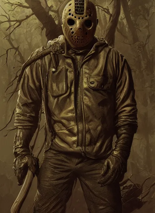 Prompt: Jason Voorhees, highly detailed, centered, solid color background, digital painting, artstation, concept art, smooth, sharp focus, illustration, Jason Edmiston, donato giancola, Joseph Christian Leyendecker, Les Edwards, Ed Repka, WLOP, Artgerm