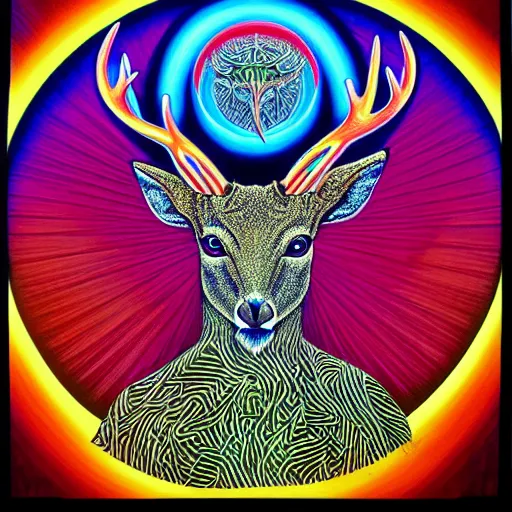 Image similar to deer deity by Alex Grey