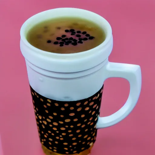 Image similar to milk tea with boba, the boba are small galaxies