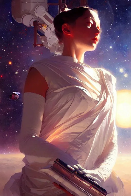 Image similar to space, buddhism, futurism, painting by greg rutkowski, j. c. leyendecker, artgerm