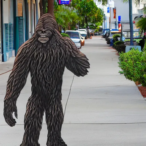 Image similar to bigfoot walking down the street in downtown Pensacola Florida