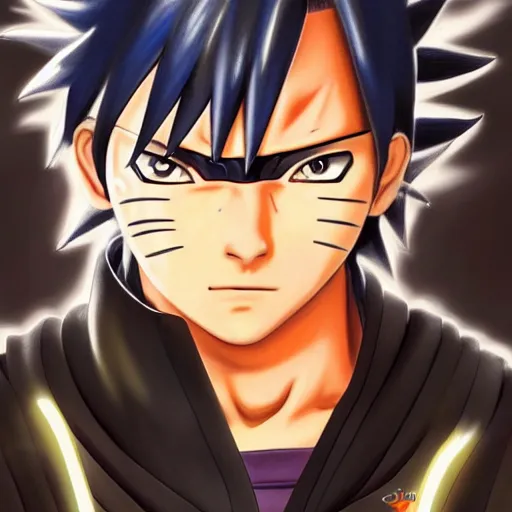 Image similar to ultra realistic portrait painting of a fusion of sasuke and naruto, art by masashi kishimoto, 4 k, naruto artstyle, cel shaded, highly detailed, epic lighting, full body