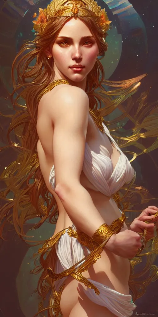 Image similar to Aphrodite, intricate, highly detailed, digital painting, artstation, concept art, smooth, sharp focus, illustration, Unreal Engine 5, 8K, art by artgerm and greg rutkowski and alphonse mucha