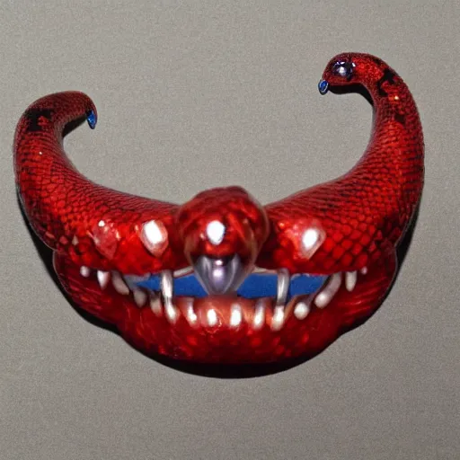 Image similar to red crystal snake with an open mouth and crystal fangs, highly detailed, fantasy, dnd