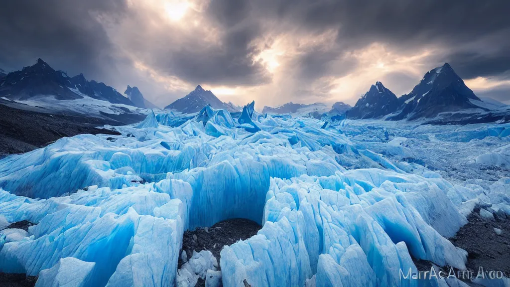 Prompt: amazing landscape photo of a glacier by marc adamus, beautiful dramatic lighting