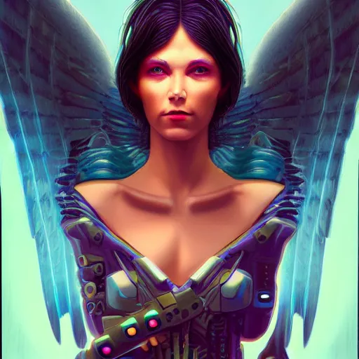 Prompt: Lofi Cyberpunk Angel portrait Pixar style by Tristan Eaton Stanley Artgerm and Tom Bagshaw