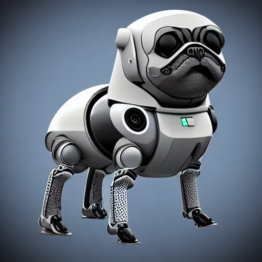 Image similar to Futuristic robot Pug. Photorealistic. HD.