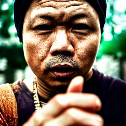 Prompt: gang sign from'javanese gangster ', hyperrealistic art, hood picture of the year, bokeh, reastically