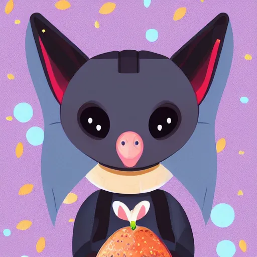 Prompt: cute kawaii realistic fruit bat, digital art, high quality, vector illustration, art, detailed, render, sticker, by sydny hanson