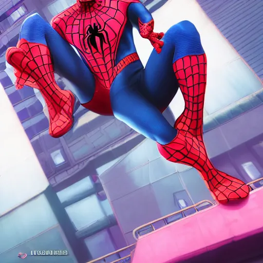 Image similar to spiderman with pink suit and yellow glowing eyes, and alien ears, anime cinema photorealistic beautiful cinematic world of chrono trigger in the style of studio ghibli. hyperdetailed photorealism, 1 0 8 megapixels, amazing depth, glowing rich colors, powerful imagery, psychedelic overtones, 3 d finalrender, 3 d shading, cinematic lighting, artstation concept art