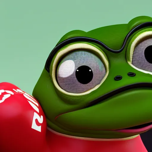 Image similar to a sadge - sad - pepe - the - frog, looking more depressed than usual, quivering lips, fists in the air, sweat flying, cgi render, zbrush, octane, keyshot render