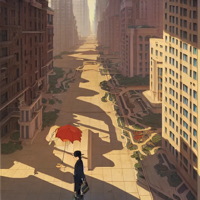 Image similar to empty florida big city, winter, in the style of studio ghibli, j. c. leyendecker, greg rutkowski, artem