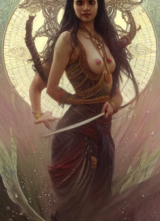 Prompt: kuntilanak on bayan tree, d & d, wet, shiny, fantasy, intricate, elegant, higly detailed, dramatically art, ultra definition, digital painting, artstation, concept art, smooth, sharp focus, illustration, art by artgerm and greg rutkowski and alphonse mucha and garis edelweiss and alex flores