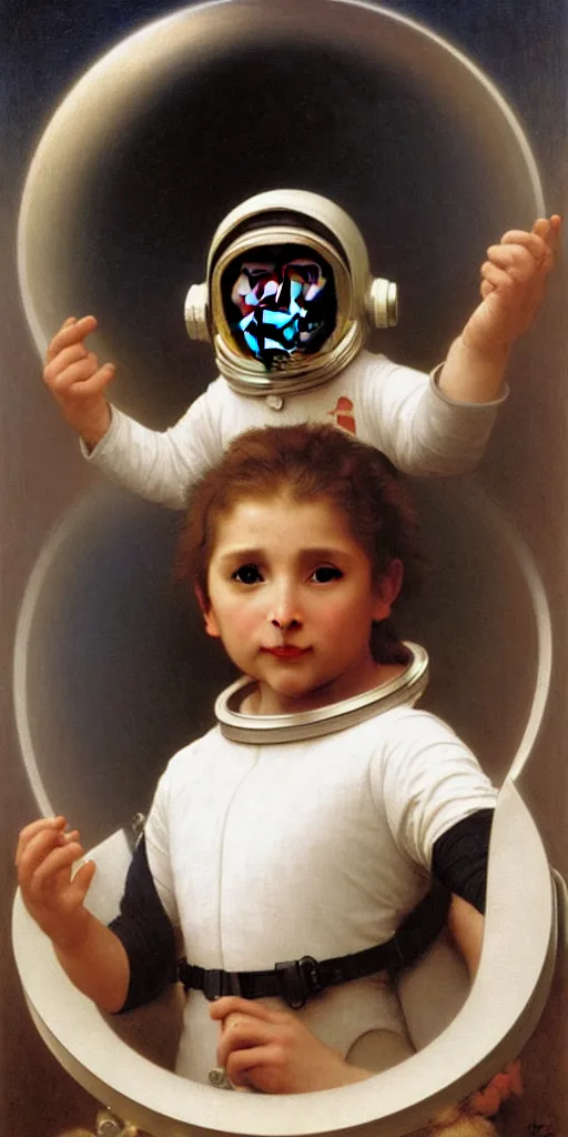 Image similar to portrait of monkey in astronaut helmet, by bouguereau