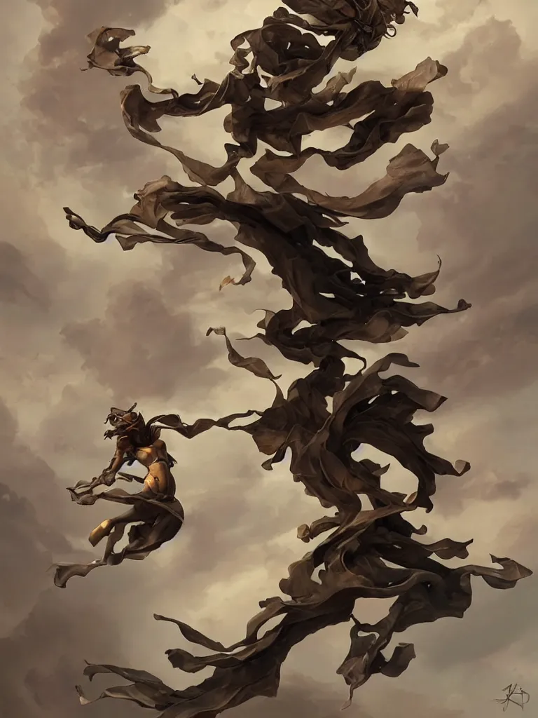 Image similar to a bronze statue of a dynamic flying character by peter mohrbacher