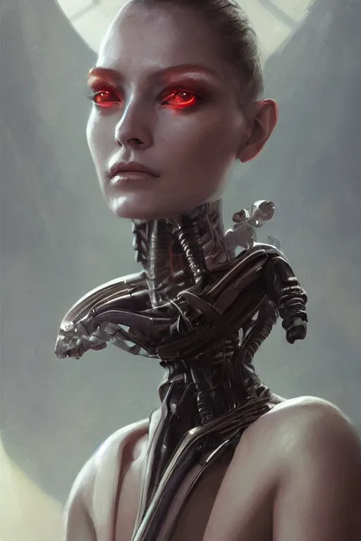 Image similar to a fancy portrait of an alien women by Greg Rutkowski, Sung Choi, Mitchell Mohrhauser, Maciej Kuciara, Johnson Ting, Maxim Verehin, Peter Konig, final fantasy , 8k photorealistic, cinematic lighting, HD, high details, atmospheric , trending on artstation