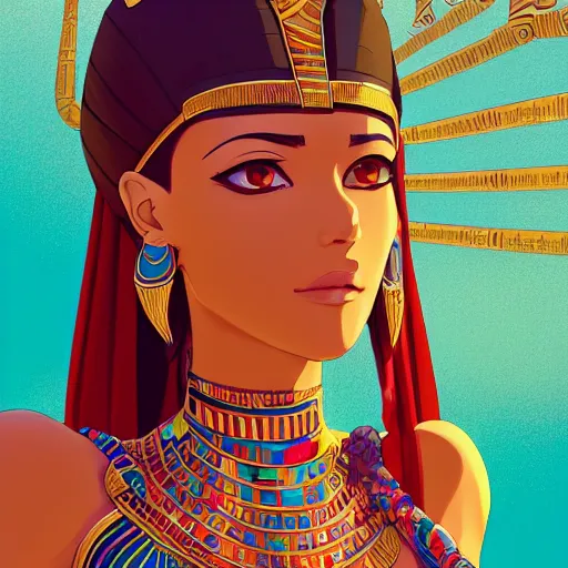 Prompt: a portrait of a beautiful Egyptian girl wearing ancient Egyptian fashion, desert background, rich vivid colors, ambient lighting, dynamic lighting, 4k, official media, anime key visual, makoto shinkai, ilya kuvshinov, lois van baarle, rossdraws, detailed, trending on artstation