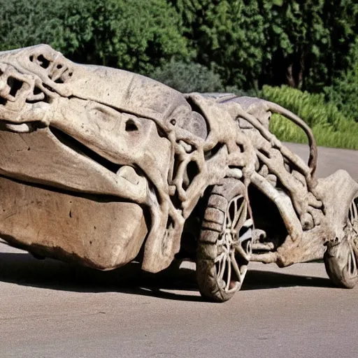 Image similar to automobile made from dinosaur bones, 6 5 million bc