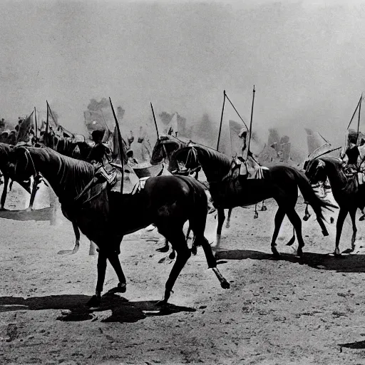 Prompt: an image of a civic cavalry stable, in a medium full shot, russian and japanese mix, high - key lighting, warm lighting, overcast flat midday sunlight, a vintage historical fantasy 1 9 1 5 photo from life magazine, professional cooperate, the new york times photojournalism.