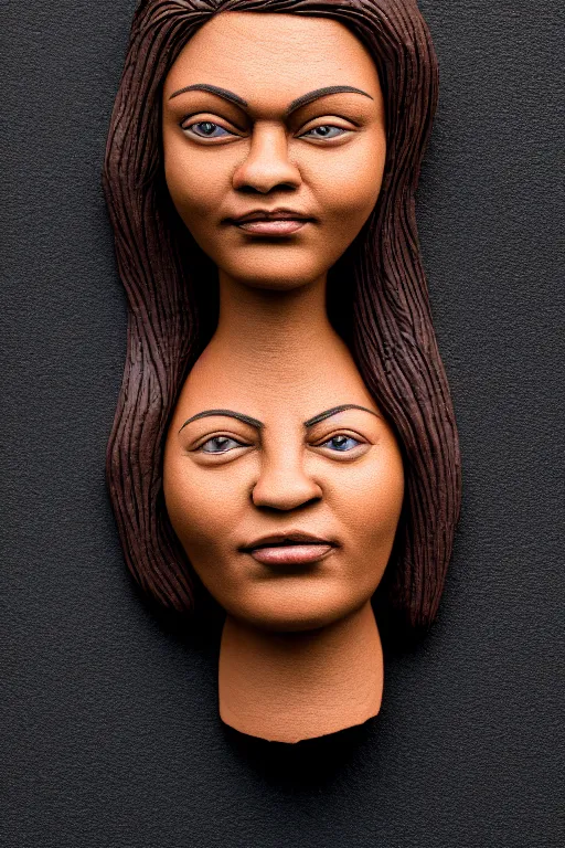 Prompt: ultra realistic clay head of one beautiful woman on black background, highly detailed, real, canon 5 d