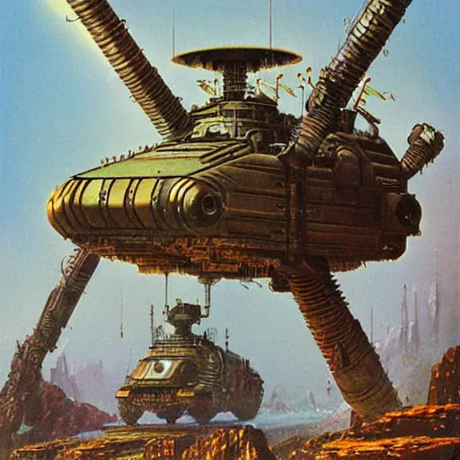 Prompt: humanoid tank, vintage sci - fi art, by bruce pennington