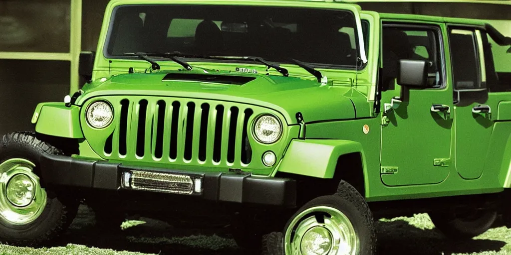 Image similar to Green Jeep Wrangler black background, Ernst Haas