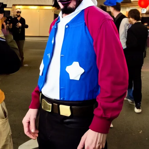 Image similar to keanu reeves dressed as mario, highly detailed, high quality, hd, 4 k, 8 k, canon 3 0 0 mm, professional photographer, 4 0 mp, lifelike, top - rated, award winning, realistic, sharp, no blur, edited, corrected, trending