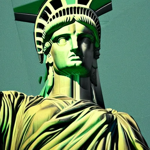 Image similar to poster art, the statue of liberty holding an ar - 1 5, volumetric lighting, extreme detail