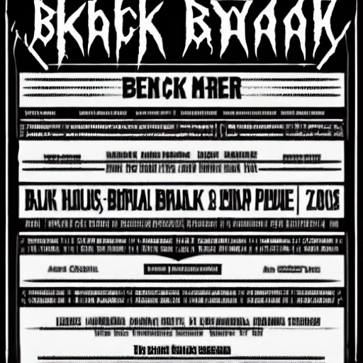 Image similar to black metal concert flyer, black metal logos, unreadable, 3 band lineup