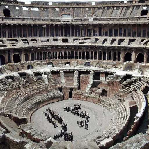 Image similar to the roman coliseum with spectator apes and humans killing each other
