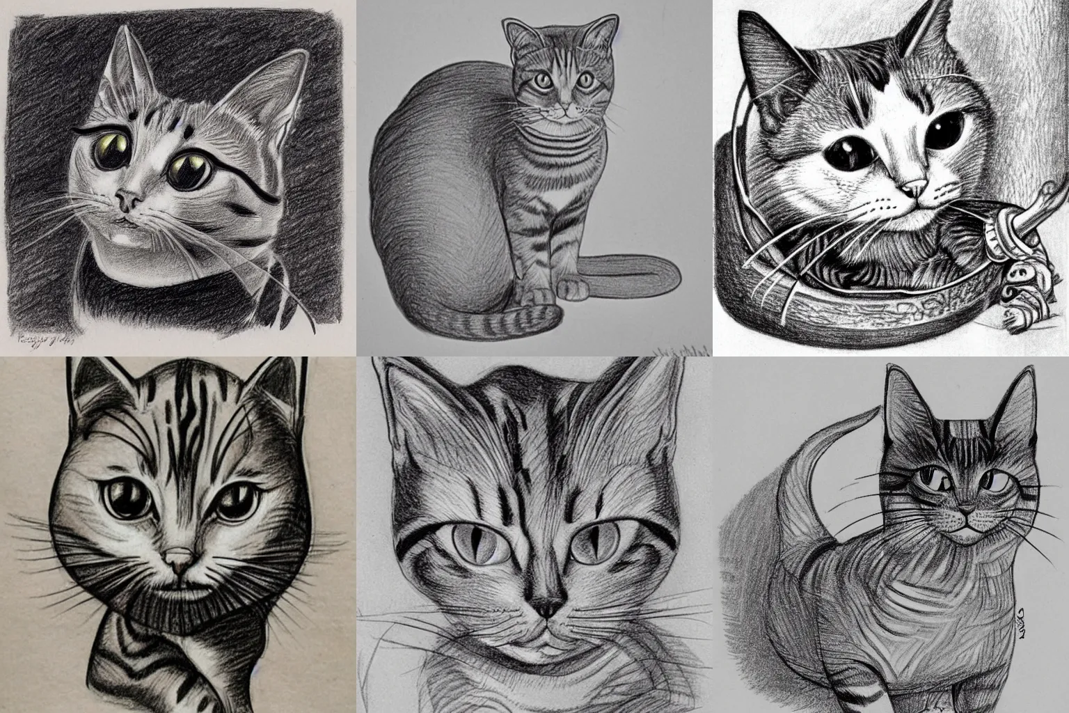 Prompt: MC Escher drawing of a cute cat in color