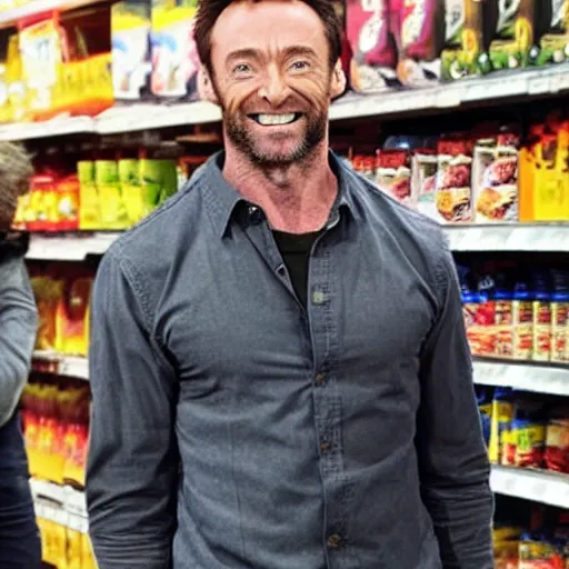 Prompt: photo of Hugh jackman wolverine grocery shopping