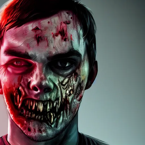 Image similar to angry urban zombie portrait of nicholas hoult, grimdark horror, stylized digital illustration, radiating a glowing aura, global illumination, ray tracing, hdr, fanart arstation by ian pesty and katarzyna bek - chmiel