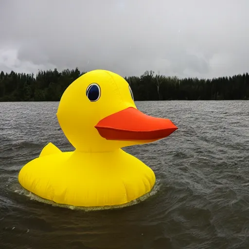 Image similar to an inflatable duck in the middle of the storm.